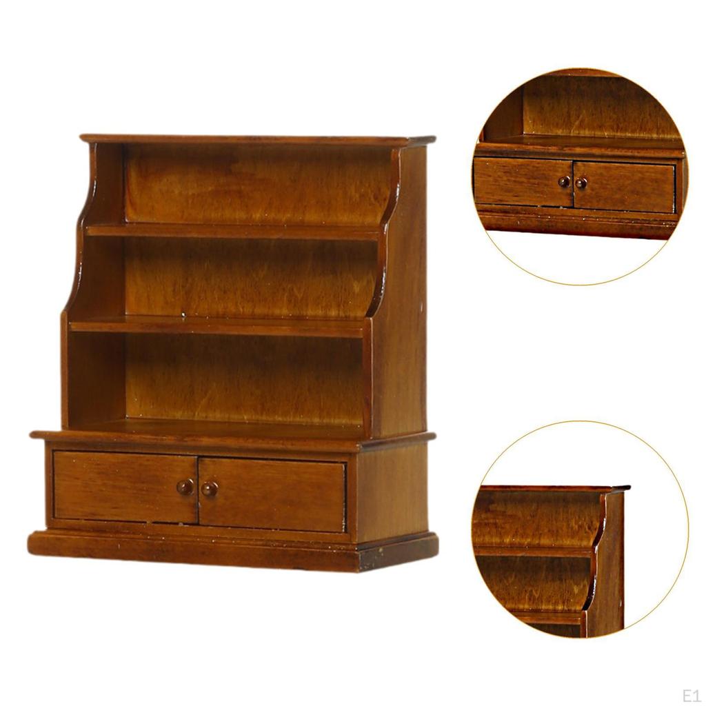 Dollhouse Cabinet Doll House Furniture Ornament Simulation Mini Storage Shelf with Drawer Bookcase