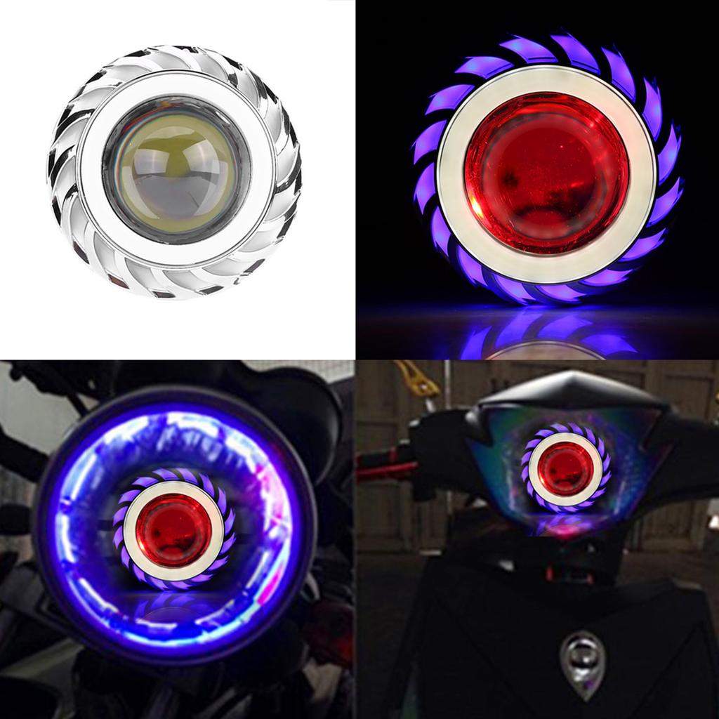 Motorcycle LED Headlight Projector Lens Dual Angel Devil Eye Head Lamp Type Blue Pink
