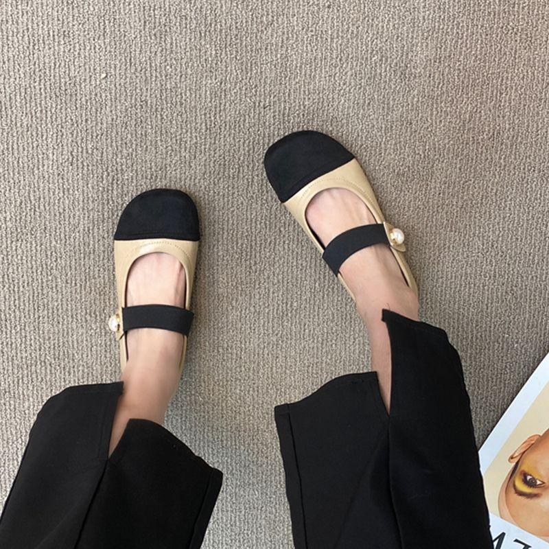 Новые Элегантные Туфли Мэри Джейн на Плоской Подошве Женские Черные с Ремешком на Пряжке Мелкие Повседневные Балетки Женские Весенне-Осенние Холщовые Лоферы