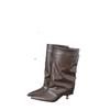 2025 new European and American style wide tube thin metal thin heel pointed middle boots