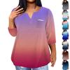 Women's Fashionable Casual Three Quarter Sleeve Printed V Neck Pullover 4/3 Sleeve Top