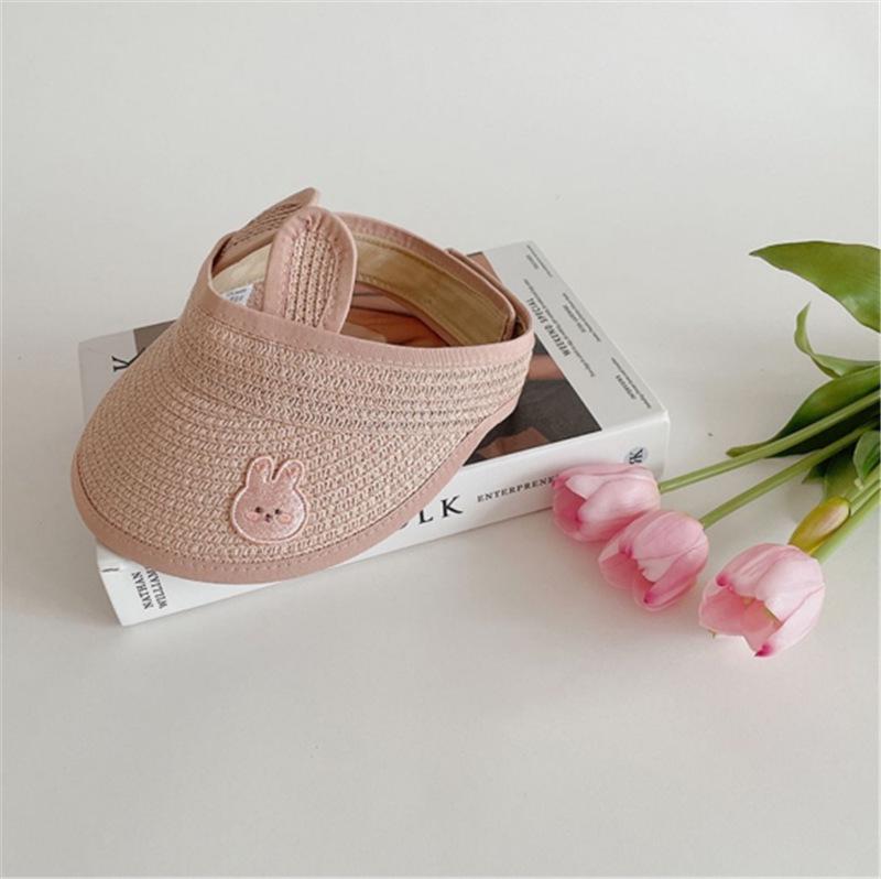 Детская соломенная шляпа от солнца в корейском стиле - шапка-ушанка с открытым верхом в виде медведя для лета.