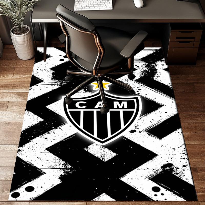 Black And White Stripes With Shield Printed Office Carpet Chair Cushion Entryway Rug, Rugs for Living Room, Bedroom Christmas gifts