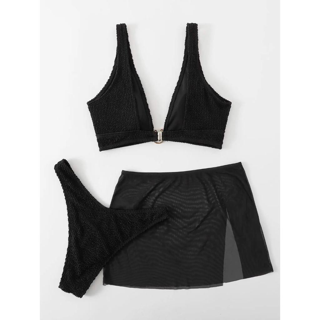 3 Pieces U-ring High Cut Bikini Swimsuit & Split Thigh Beach Skirt Swimwear Women 2024 Bathers Bathing Swimming Suit Female