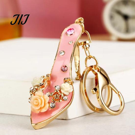 High Heel Purse Charm Rhinestone Rose Keychain, Sparkling High-Heeled Shoes Key Ring, Keyring Pendant Bag Backpack Hanging Decor Charm, Gift for Women