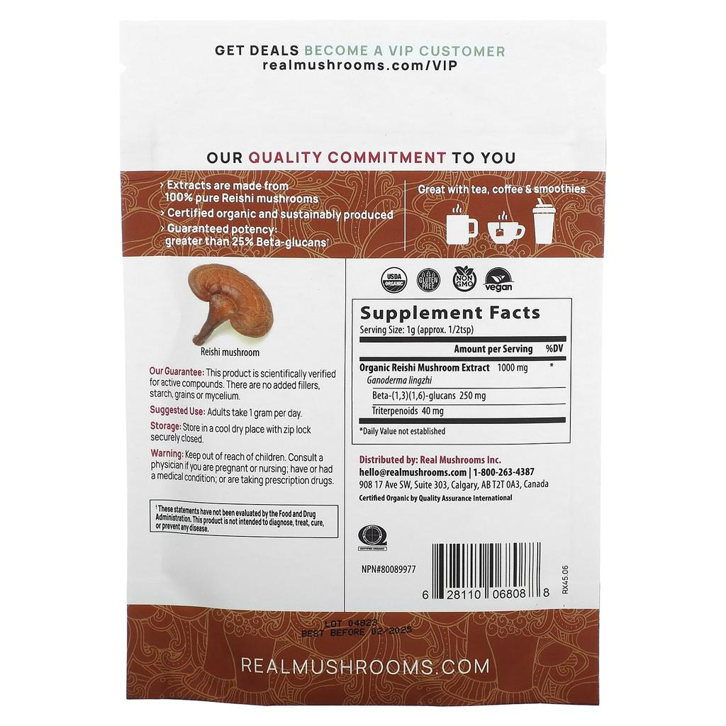 Reishi Mushroom, Organic Mushroom Extract Powder, 45G(1.59Oz)