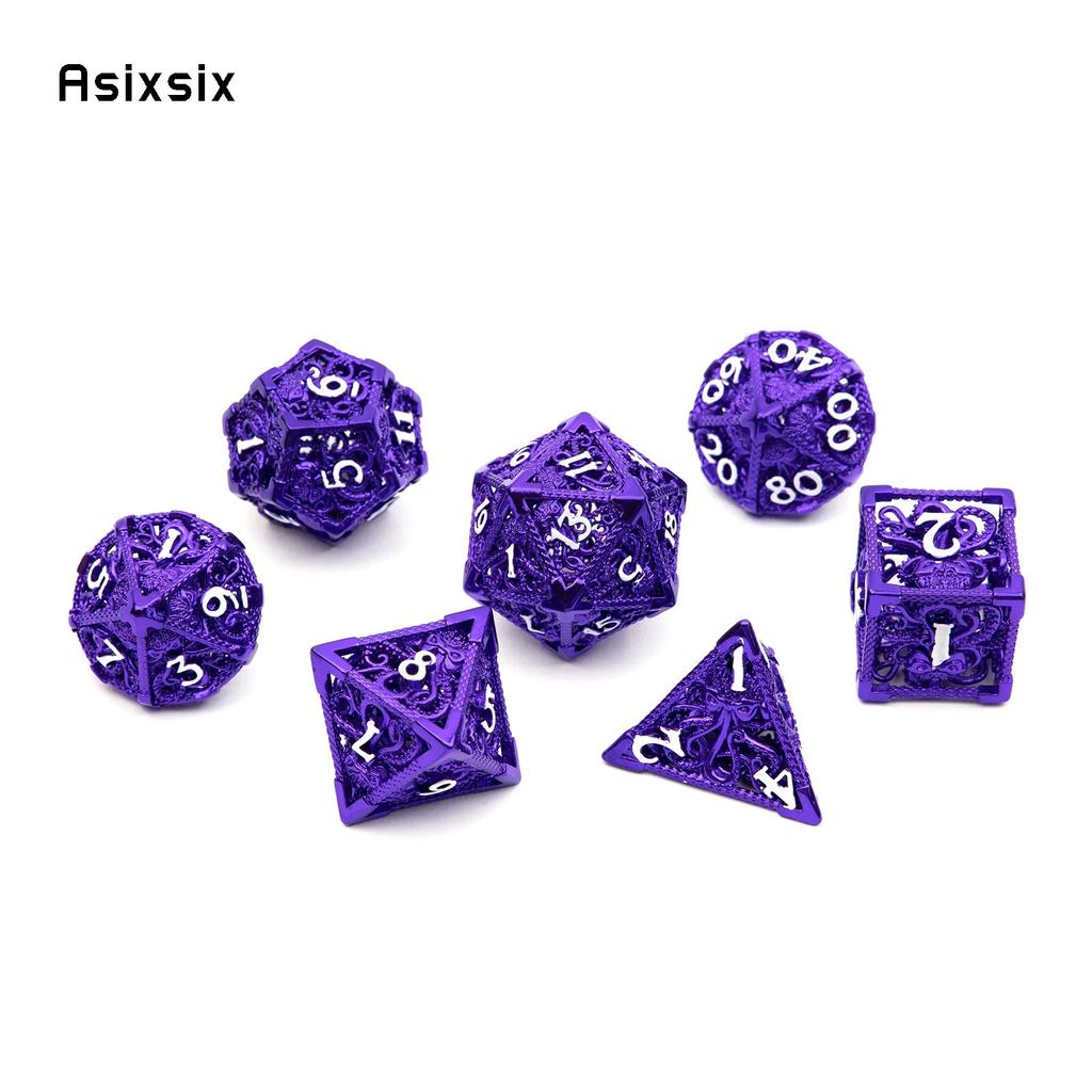 7 Pcs Purple White Squid Metal Dice Hollow Metal Polyhedral Dice Set Suitable for Role-Playing RPG  Board Game Card Game