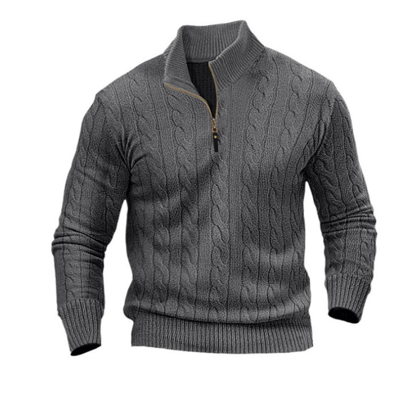 Men'S Autumn And Winter Men'S Twist Knitted Sweater Semi-Zipper Stand-Up Collar Casual Warm Sweater Men'S Bottoming Shirt