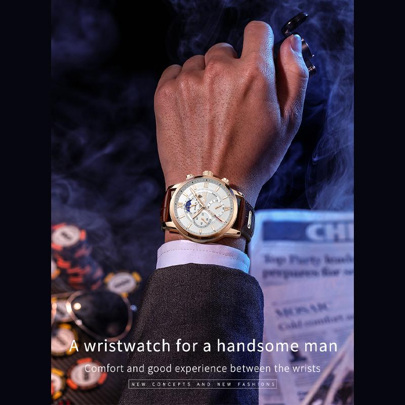 2021 LIGE Watches Mens Top Brand Luxury Clock Casual Leathe 24Hour Moon Phase Мужские часы Спортивные водонепроницаемые кварцевые хронографы + коробка
