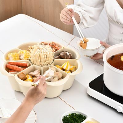 Горячий горшок Поднос для приготовления пищи 6/9 отделений Поворотное на 360° дренажное дно Пластиковая кухонная тарелка для мытья овощей Контейнер Блюдо