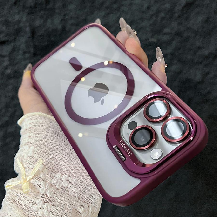 Роскошный магнитный противоударный чехол для телефона iPhone 15 16 14 13 12 11 Pro Max для Magsafe Funda Stand Glass Защитная крышка для объектива