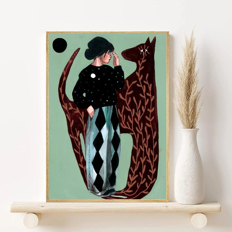 Leopard And Female Art Poster HD Art Sticky Wall Waterproof Home Living Room Bedroom Bar Aesthetic Decoration