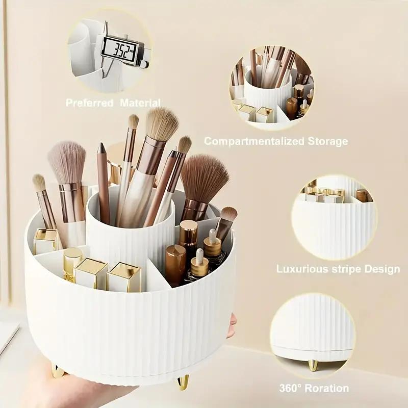 360° Rotating Makeup Brush Storage Box Desktop Makeup Tools Organizer Large Capacity Cosmetic Brush Lipstick Eyebrow Pen Rack