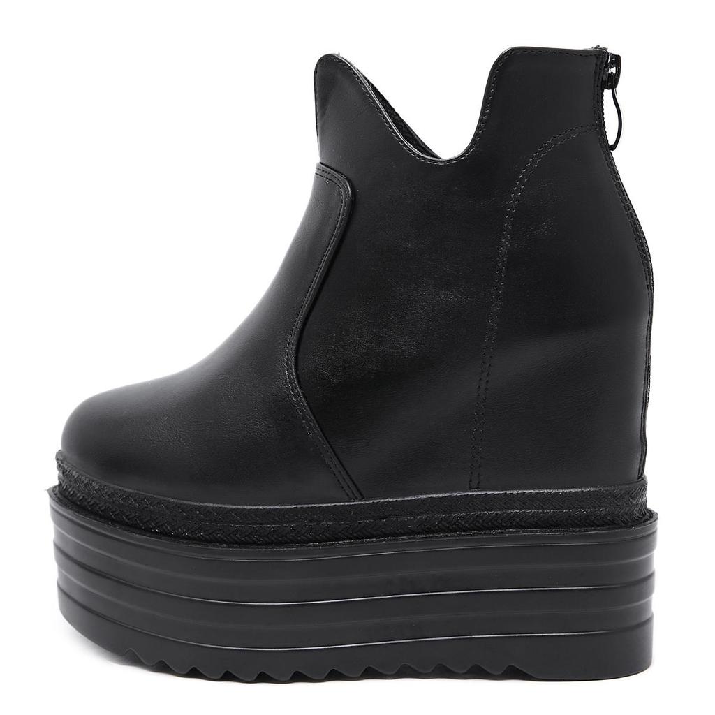 Women Wedge Ankle Boots Height Increasing with Zipper Heeled Chelsea Boots Minimalist Solid Color