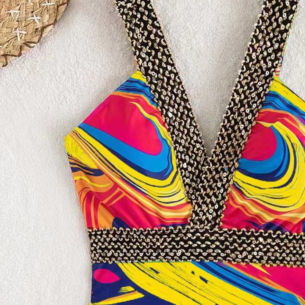 Сексуальный купальник на бретелях с принтом, женский цельный купальник с эффектом пуш-ап, монокини с открытой спиной, летний купальный костюм