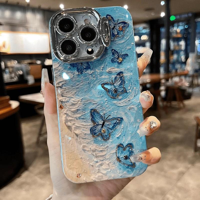 Butterfly Beach Design Phone Case IPhone 16 Pro Max 15 14 With Full Coverage Lens Protector Built-in Stand