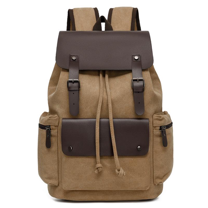 Vintage Canvas Backpack: Large Capacity, Travel & Laptop Bag with Drawstring Flap for Men