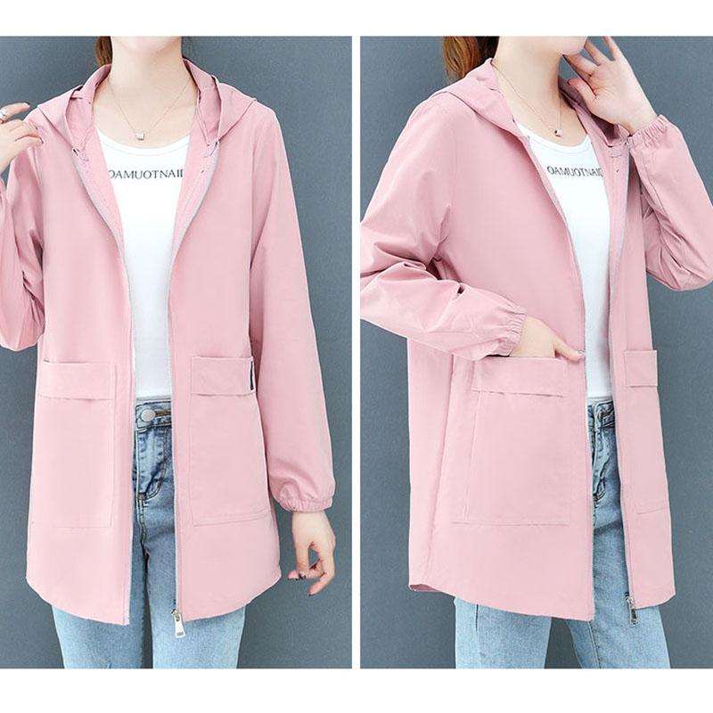 Женское пальто средней длины большого размера, женская весенне-осенняя свободная куртка с капюшоном, ветровка, топы