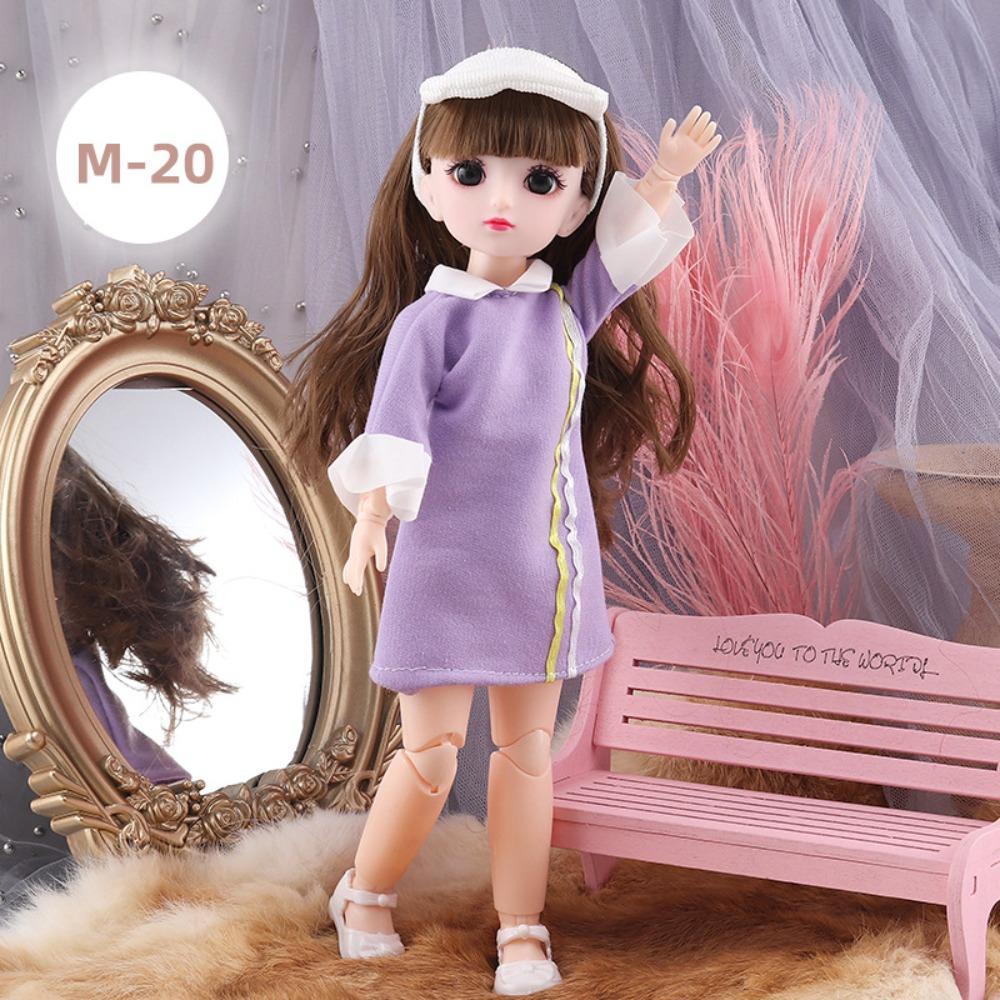 30cm BJD Doll 23 Moveable Joints Attractive Eyes Dress Up Anime Long Hair Toy