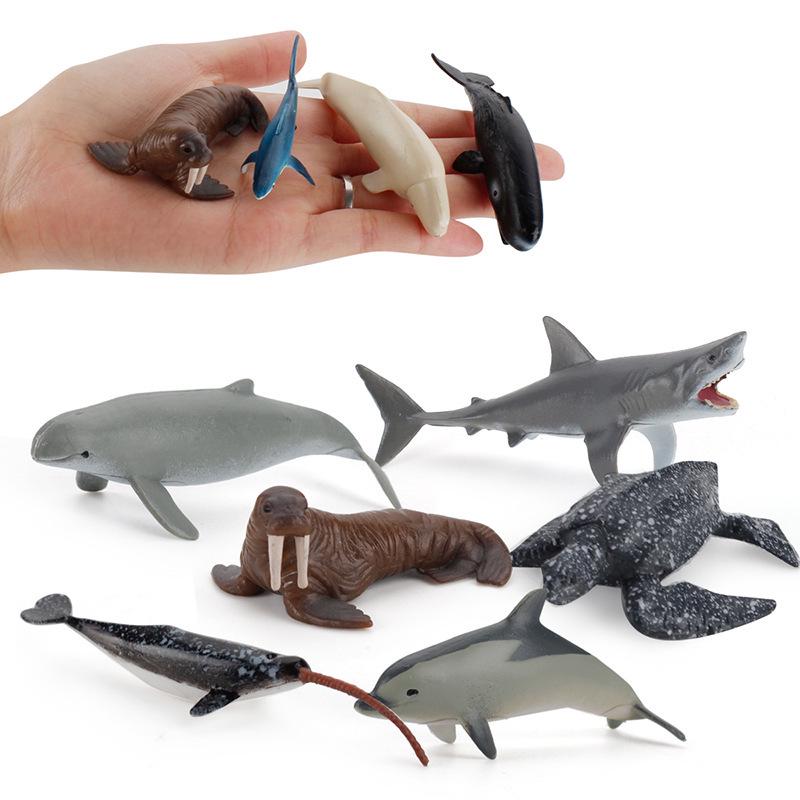 Children's Marine Animal Model Set: Mini Whale, Shark, Dolphin, Turtle, Sea Lion