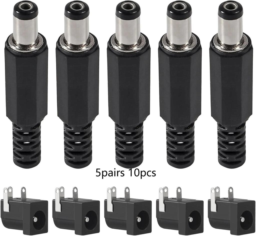 10Pcs DC Connectors 5.5x2.1mm 3.5x1.3mm DC Power Plug Male Female Jack Socket Nut Panel Mount DC Power Adapter Connector 5.5*2.1