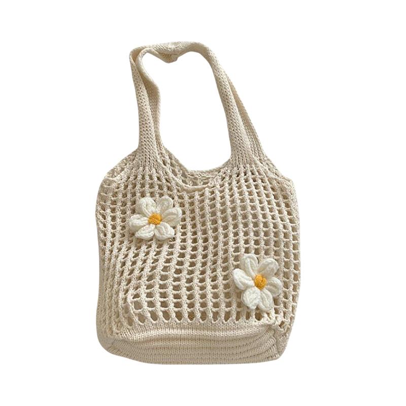 Women Knitted Shoulder Bag Tote Handbag Large Capacity Summer Beach Bag Lightweight Casual Top Handle Bag Chic Hobo Bag