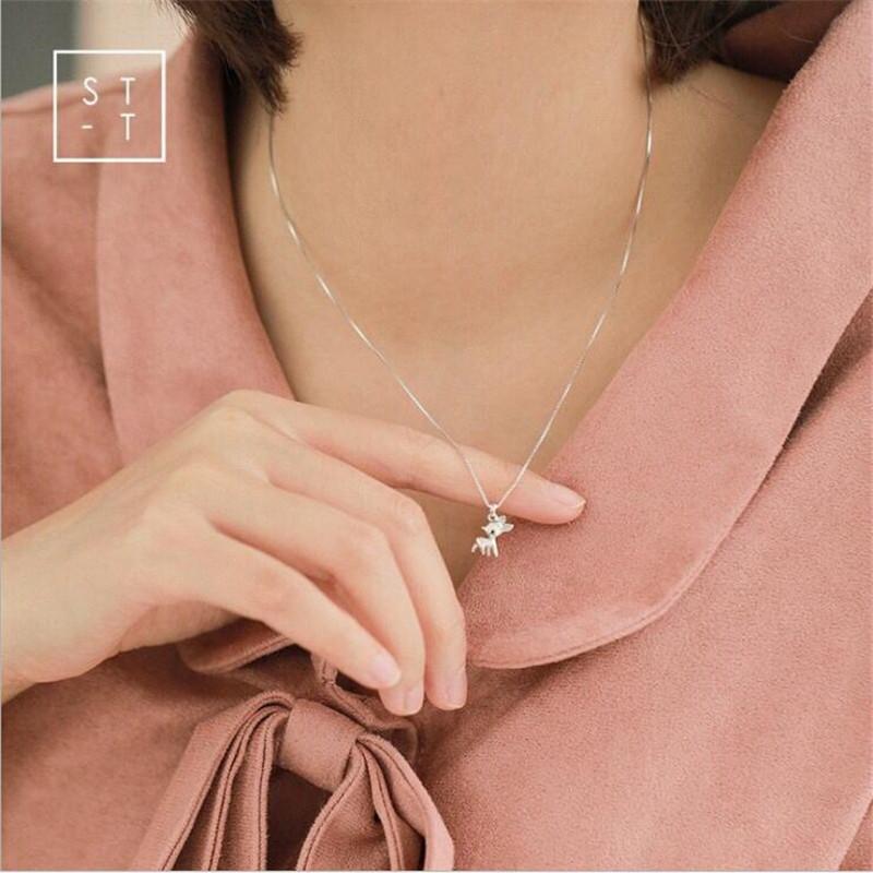 Новые простые милые животные аура олень 925 стерлингового серебра ювелирные изделия девушка рождественский подарок изысканные ожерелья с подвеской Xl208