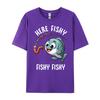 Here Fishy Fishing Funny Worm Cute Fish Fisherman Oversized T Shirt Men Summer Original Mens TShirts Character New Tshirt