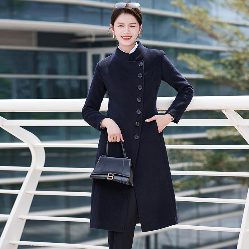 Casaya Women's Chinese Style Mid-Length Wool Blend Work Coat