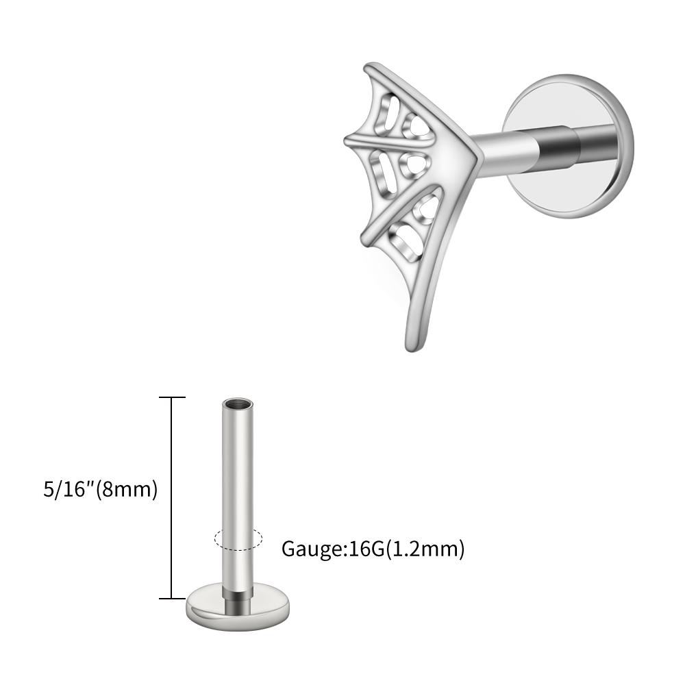 Right Grand ASTM F136 Titanium 16G Spider Web Stud Earring Halloween Internally Threaded Helix Cartilage Tragus Lip Piercing