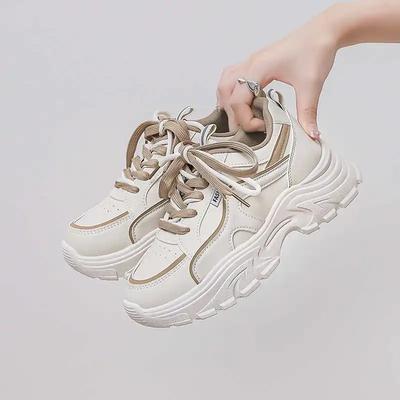 Мода в лесу Осень-весна Женские дышащие кроссовки Массивные фиолетовые ботинки Женская обувь на плоской подошве Белая обувь Спортивная Знаменитость