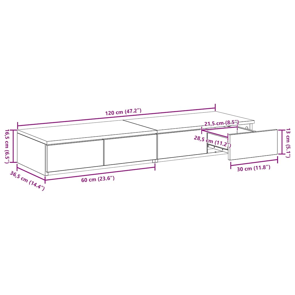 Bed Drawers Concrete Grey 120 x 36.5 x 16.5 cm Particleboard