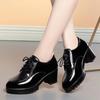 6cm 8cm Elegant Deep Mouth Bright Leather Gladiator Shoes Platform Pumps 2025 Spring Block Heels Oxfords Black for Office Mom