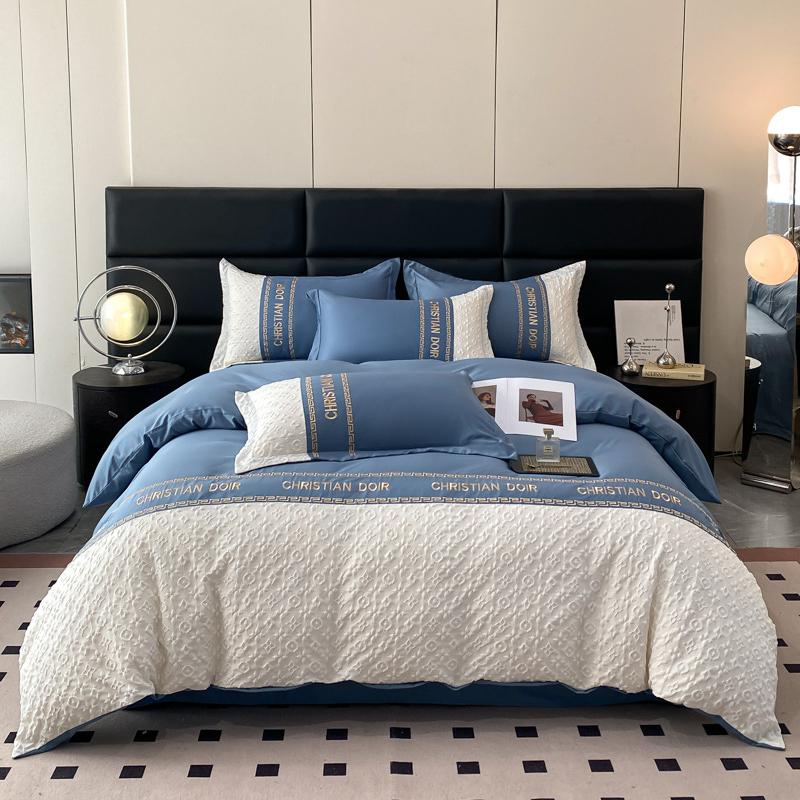 Комплект из четырех предметов из стираного шелкового рельефа с жаккардовым узором Tencel, простыня, пододеяльник