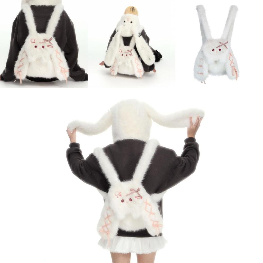 Plush Bunny Backpack With Curved Shoulder Straps For Students And Casual Use