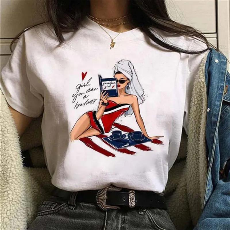 Maycaur Женская футболка Повседневная футболка с короткими рукавами Harajuku Sexy girls принт Футболка Модная корейская белая футболка с топами Женская ткань