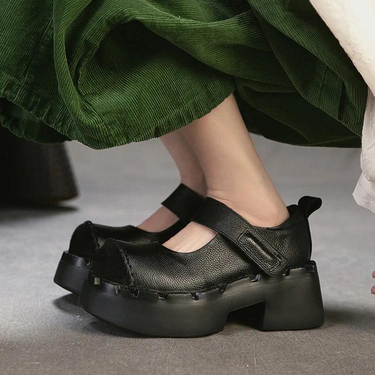 Johnature Женские туфли-лодочки на платформе, модные, с круглым носком, на высоком каблуке, из натуральной кожи, на толстой подошве