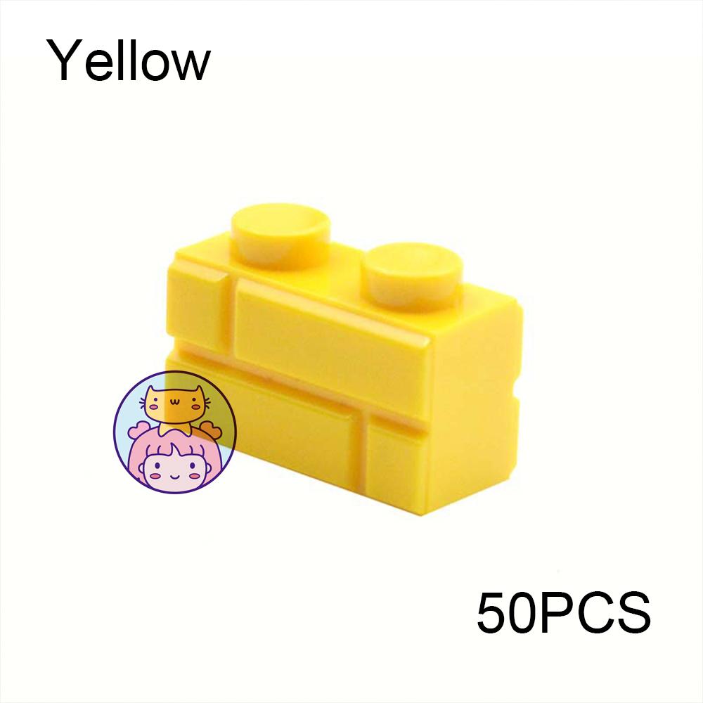 50 шт. Стена Полосатые Кирпичи MOC 1x2 Строительные Блоки Игрушки Дворец Замок Креативные Фигурки Военный Дом Стена Прозрачные Детали