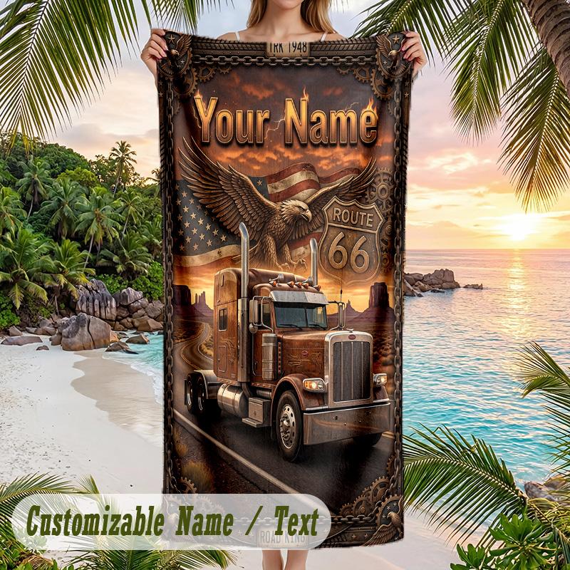 American Patriotic Theme Beach Towel Personalized Custom Name & Text Soft Quick Dry Beach Towel for Swimming Travel