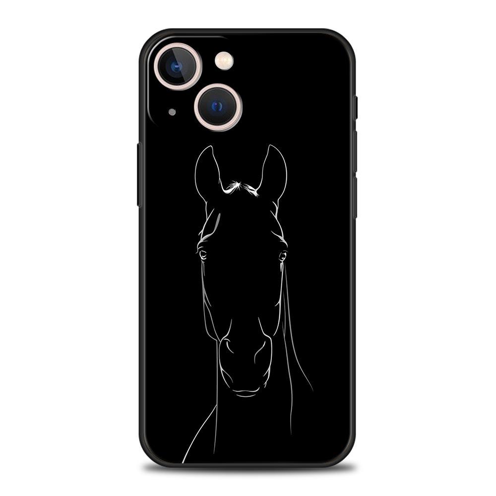 Арт Животные Чехол для телефона с лошадью Для iPhone 17 16 15 Pro Max 11 12 13 14 7 8 Plus SE 2020 X XR XS Чехол Мягкий Черный