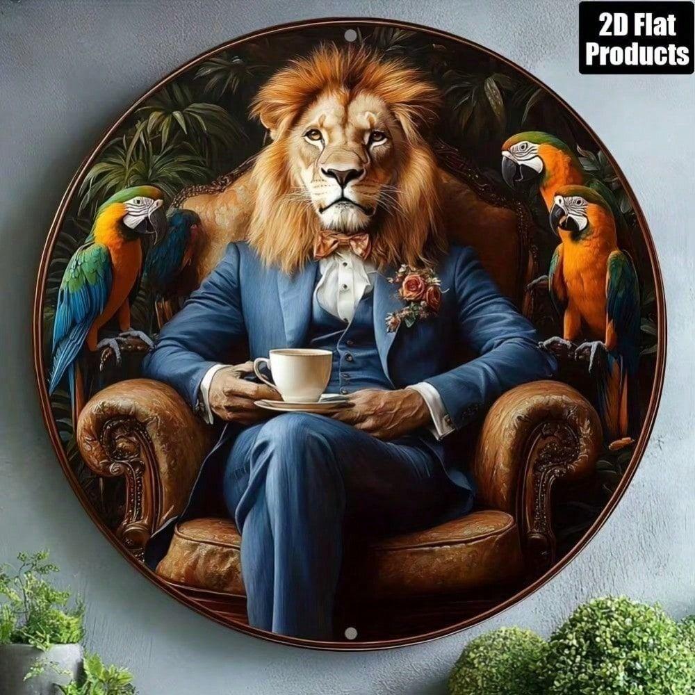 Круглая металлическая настенная art Попугай Лев Винтажная жестяная табличка Домашний декор