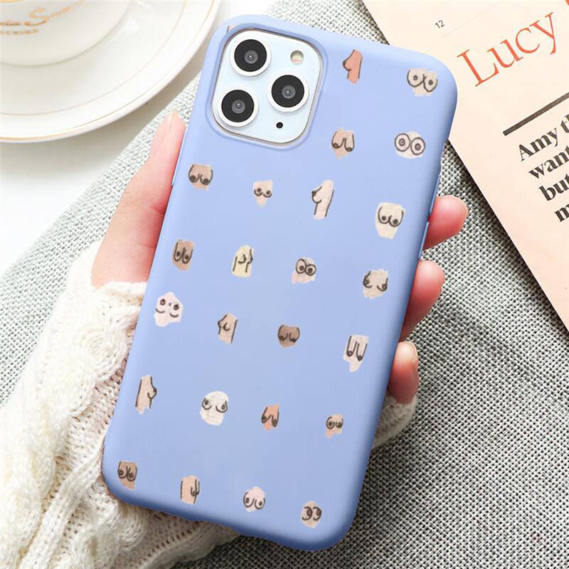 Boobs Art Print Harajuku Phone Case for iPhone 12 Mini Pro Max 11 Pro Max X XR XS 8 7 6s Plus Candy Purple Silicone Cases