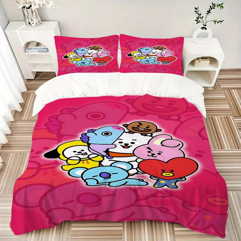 3pcs BT Characters Cover Set, 1 Cover + 2 Pillowcases (No Insert), Bedding for All Seasons, Bedding,Bedroom Decor yy250922003