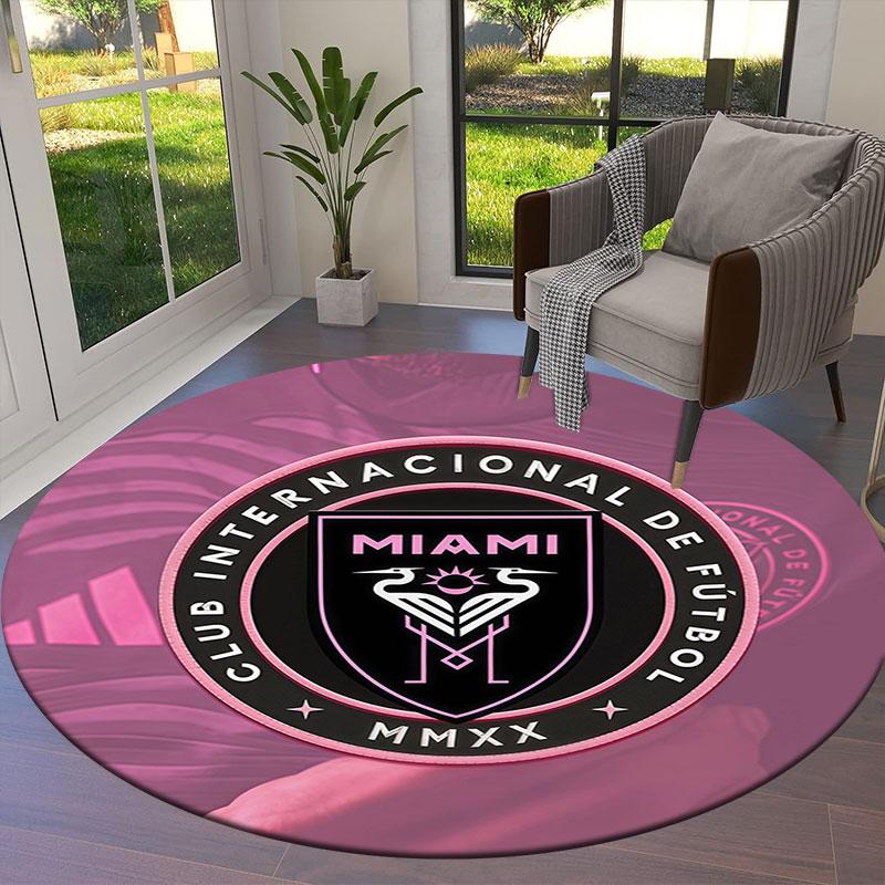 Inter Miami CF Round Area Rug,Carpet Rug for Living Room Bedroom Sofa Playroom Decor,Non-slip Floor Mat