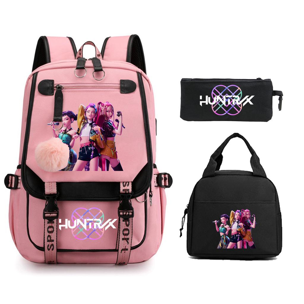 Animation Cartoon Printing Large Capacity Student School Bag Children'S Meal Bag Casual Pencil Bag Three-Piece Set