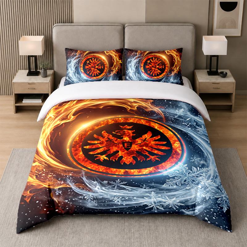 3Pcs Bedding SetEintracht Frankfurt Football Soft Bed Sheet and Two Pillowcases Home Bedroom Decor