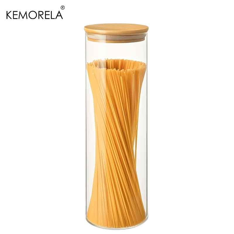 1/2 шт. Банки для хранения пасты Герметичное стекло с бамбуковыми крышками Круглые Многоразовые для спагетти и другого Мыть в посудомоечной машине Герметичное хранение