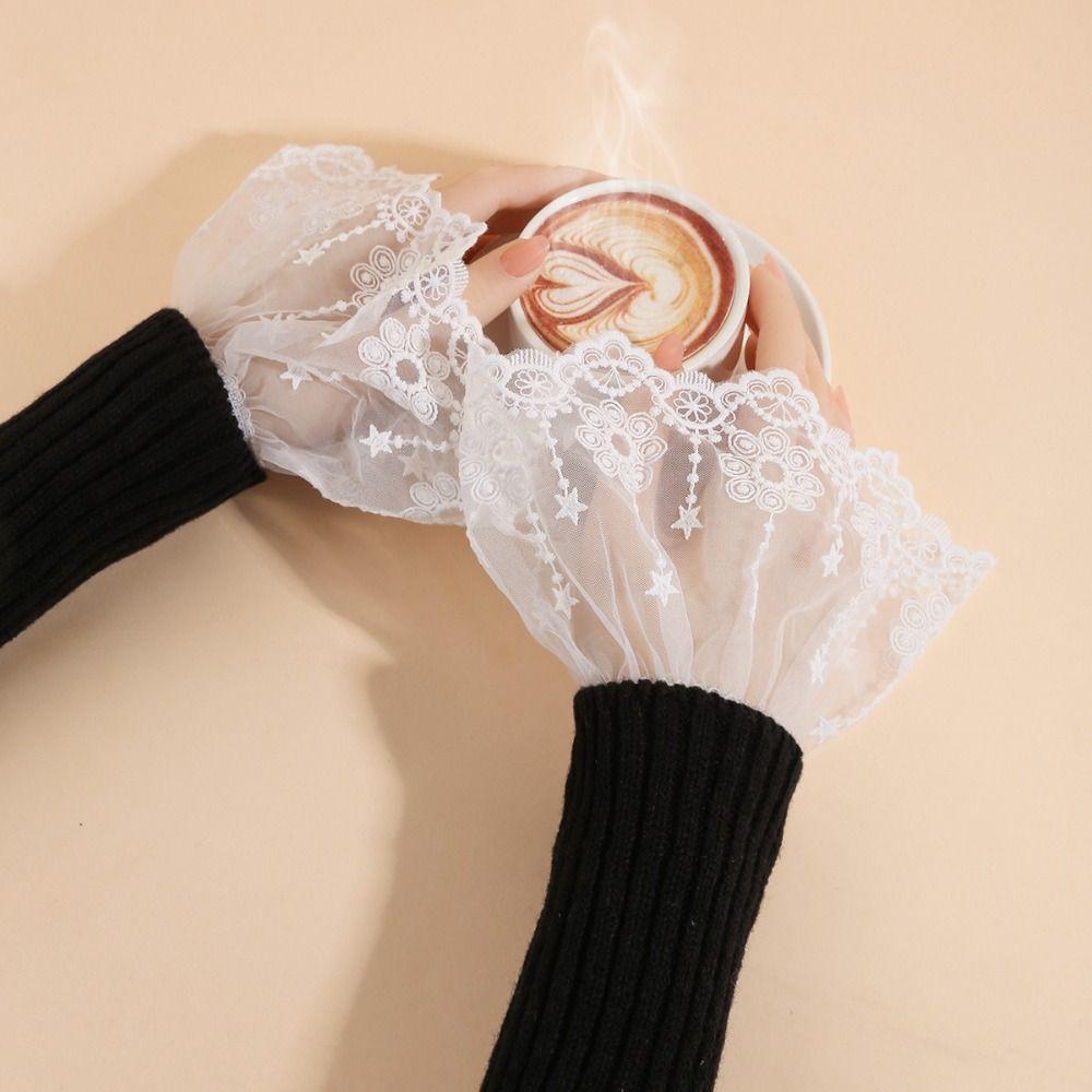 Solid Color Lace Ruffled Wrist Victorian Lolita Style Cuffs Fashion Fake Sleeves Cuffs Wedding