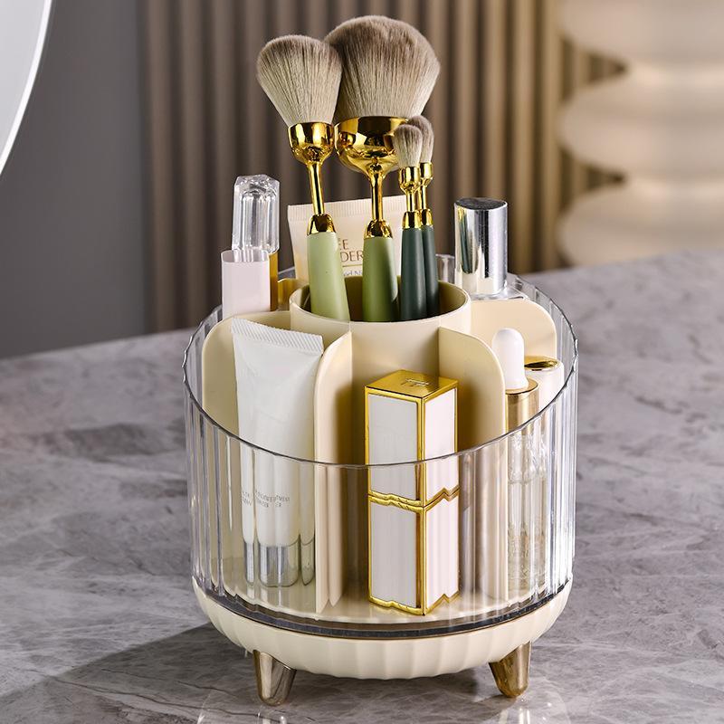 Держатель для кистей для макияжа-органайзер. Гладкий вращающийся пылезащитный держатель для кистей для макияжа с крышкой. Ведро для хранения косметики, зеленое.