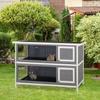 Small animal hutch for guinea pigs and dwarf rabbits, two-story, wood, grey